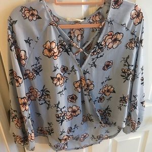 Blue and Peach Floral Blouse